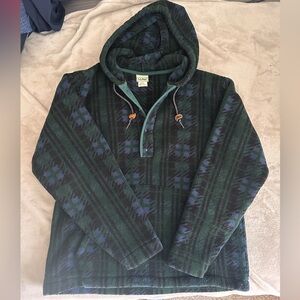 L.L. Bean Green and Navy Hooded Fleece Jacket